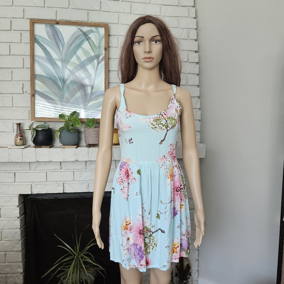 Handmade Dresses & Skirts - Light Blue Floral Sundress - Sleeveless Scoop Neck